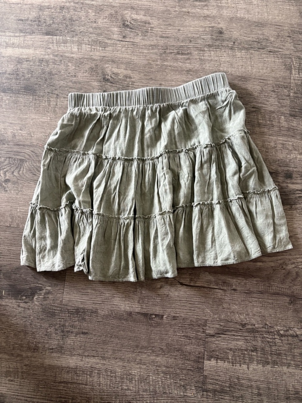 Umgee Olive Green Tiered Mini Skirt